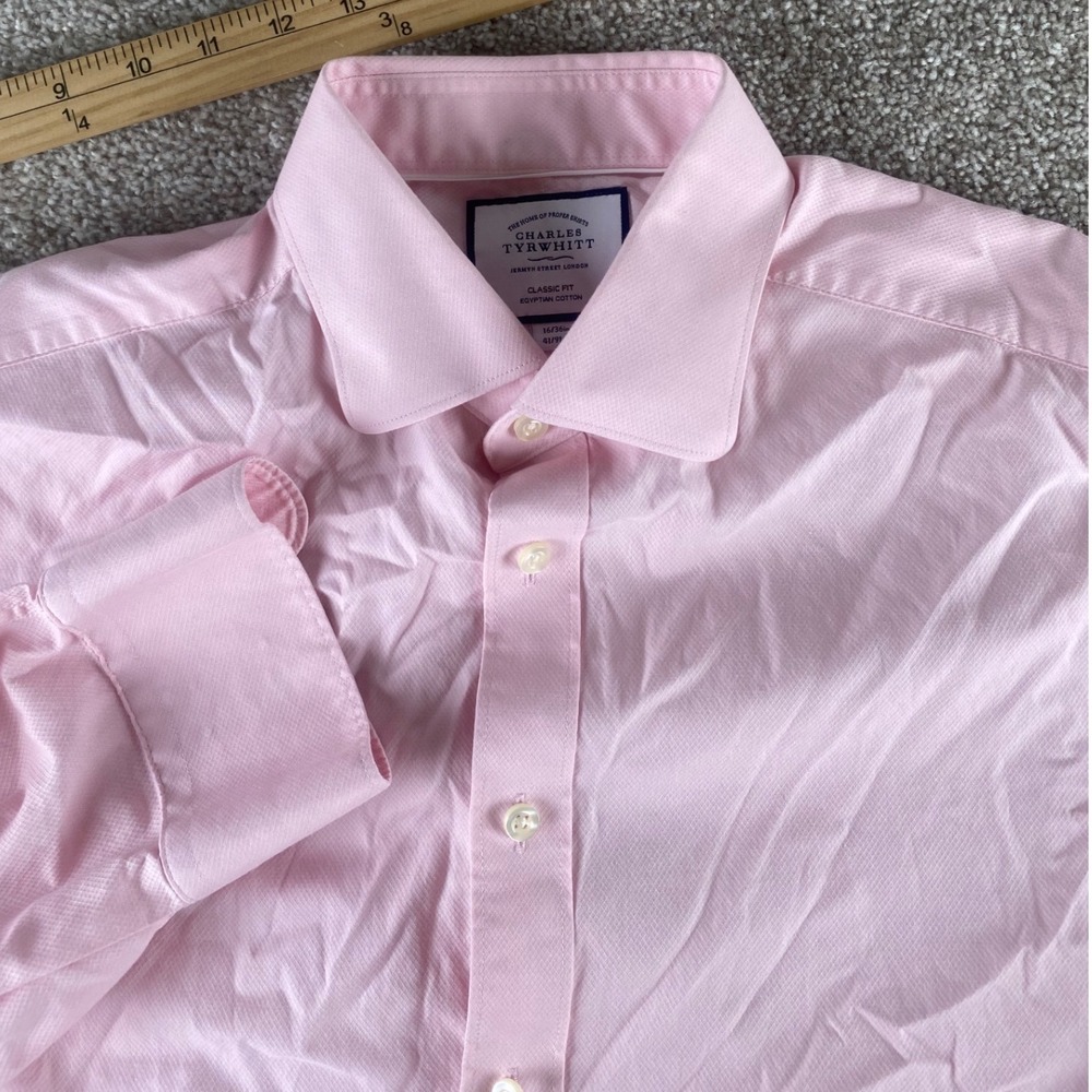 Charles Tyrwhitt Mens L Pink Egyptian Cotton Dress Shirt Classic Fit 16/36in